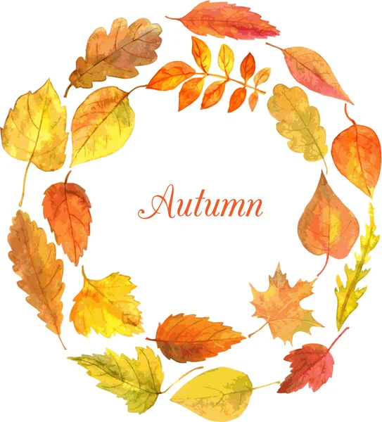 Runde Vorlage mit Herbstblättern in Aquarell — Stockvektor