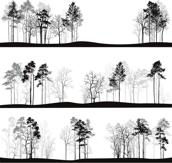 Set of different landscapes with pine trees — Stock Vector