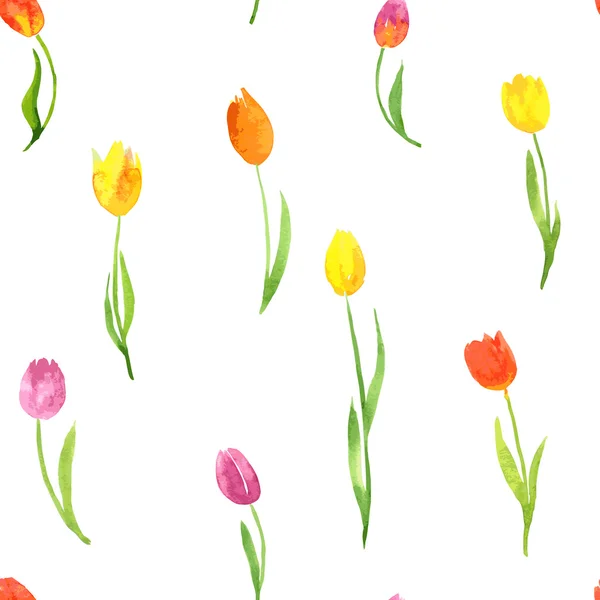 Seamless pattern with watercolor tulips — Stock Vector