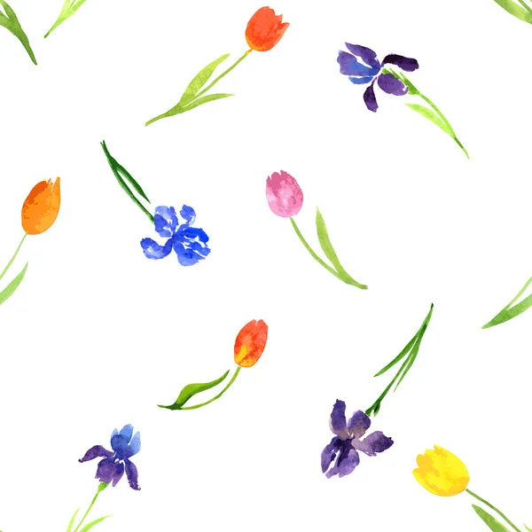 Seamless pattern with watercolor flowers — Stock Vector