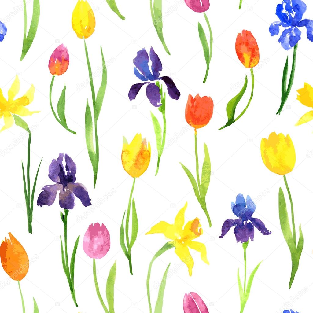 seamless pattern with watercolor flowers