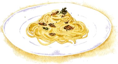 Spagetti carbonara resim suluboya tarafından
