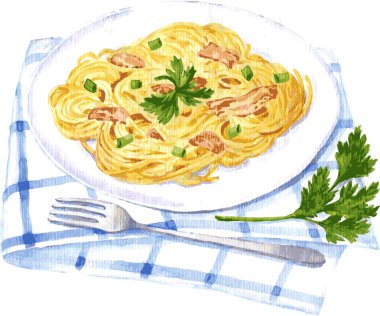 Spagetti carbonara resim suluboya tarafından