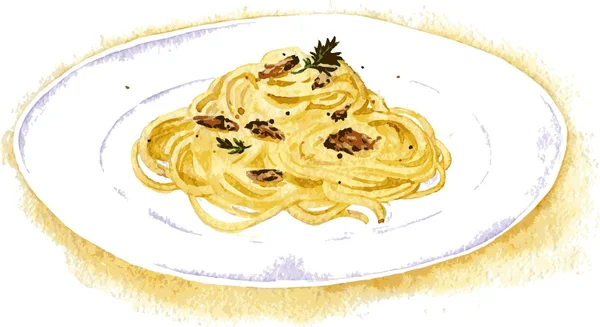 Spaghetti carbonara schilderij van aquarel — Stockvector