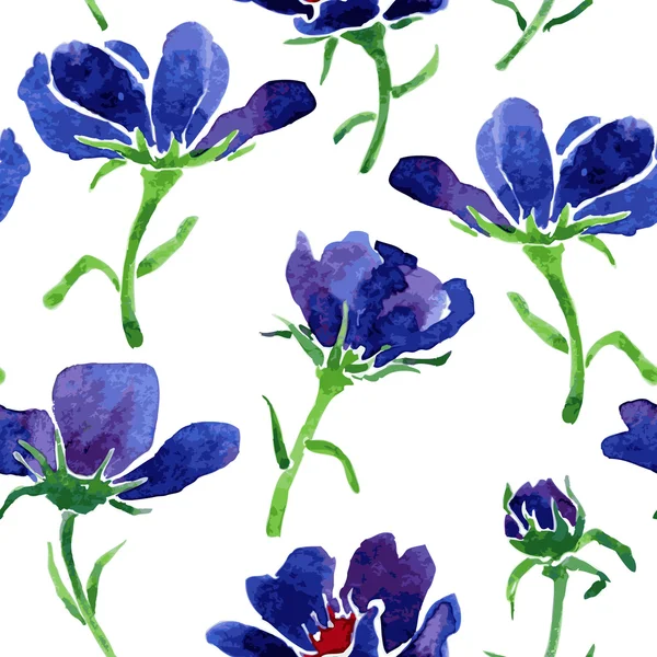 Blå akvarell sömlös blommönster — Stock vektor