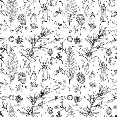 seamless pattern with forest objects clipart