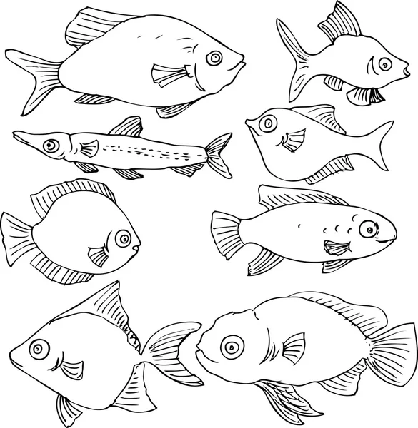 Tuschezeichnung Fische — Stockvektor