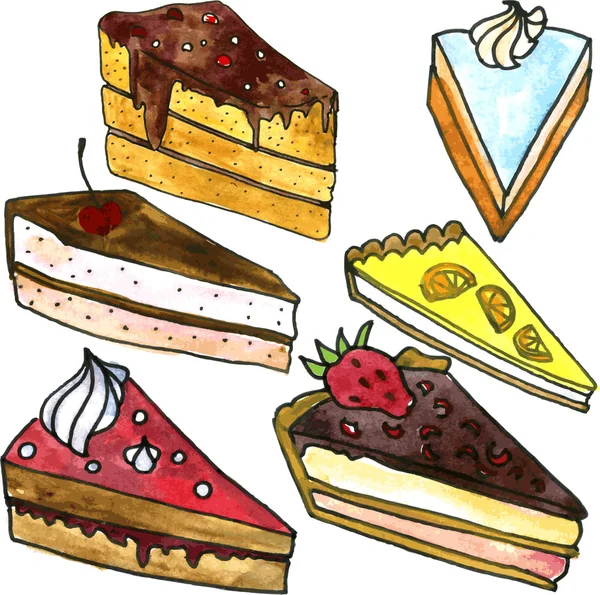 Verschillende stukken van cake — Stockvector