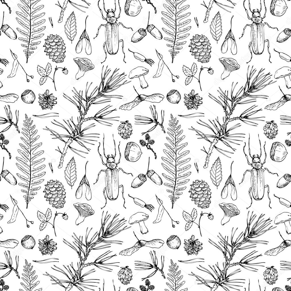 seamless pattern with forest objects