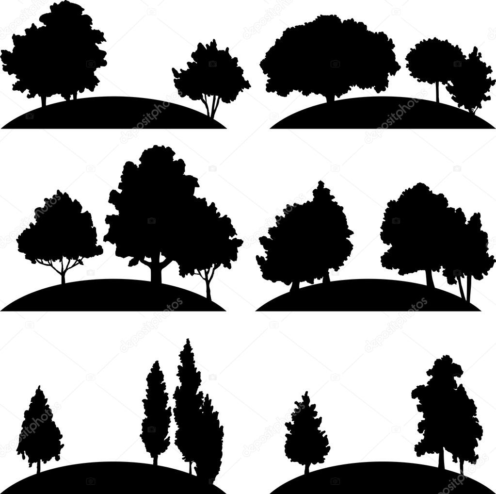 set of different landscapes with trees