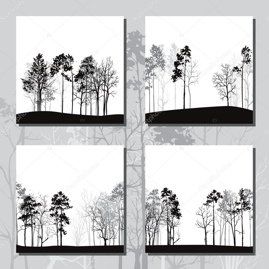 set of different landscapes with pine trees