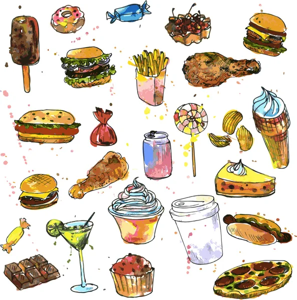 Süßigkeiten und Fastfood-Sketch — Stockvektor