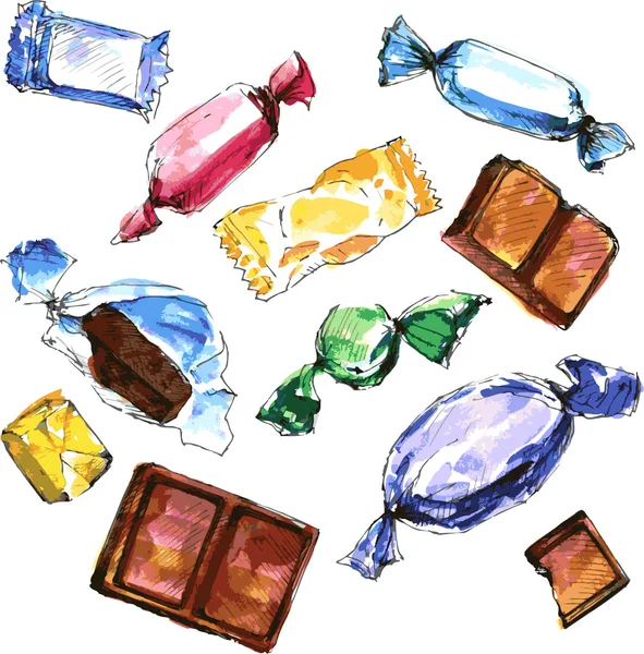 Set of watercolor drawing candy — Stock Vector