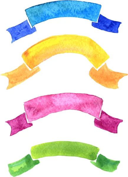 Set of watercolor drawing ribbons — Stock Vector