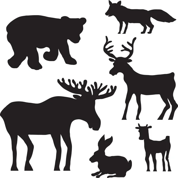 Silhouette di animali selvatici — Vettoriale Stock