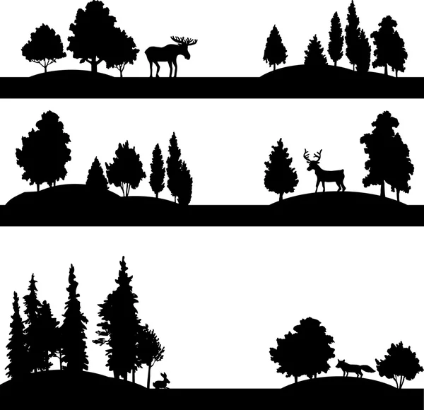 Set of different landscapes with trees and animals — Stock Vector