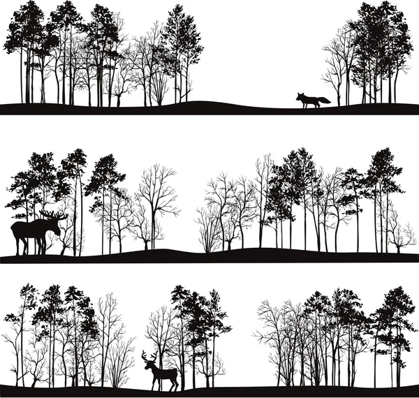 Ensemble de paysages différents avec arbres et animaux — Image vectorielle