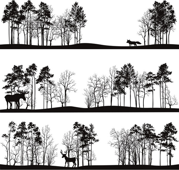 set of different landscapes with trees and animals