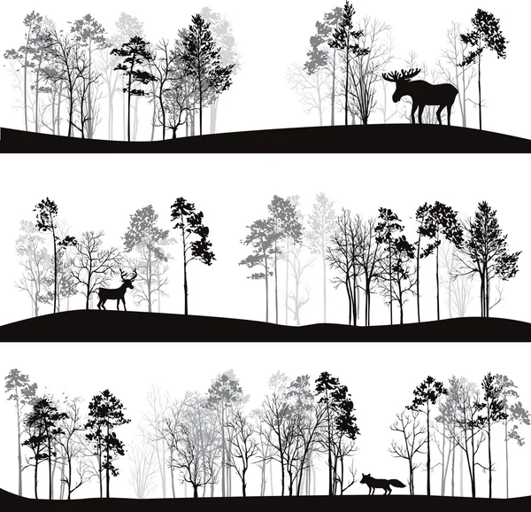 Conjunto de diferentes paisajes con árboles y animales — Archivo Imágenes Vectoriales