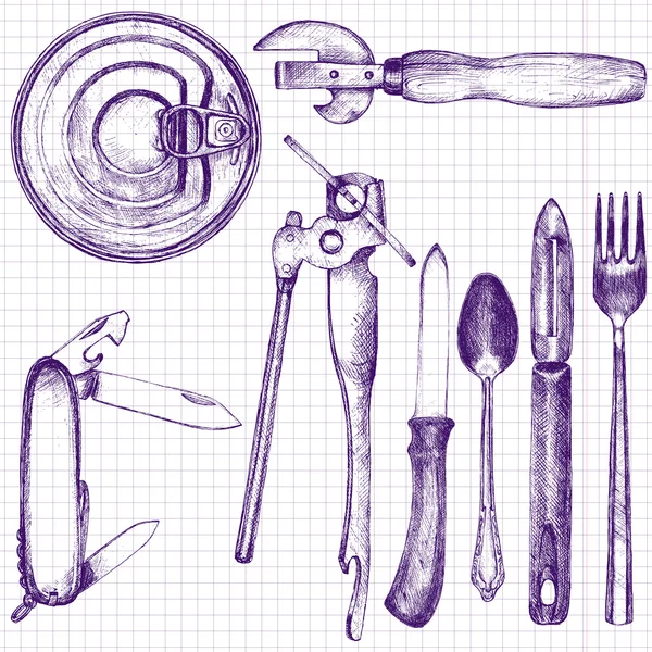 Набір різного кухонного посуду — стоковий вектор