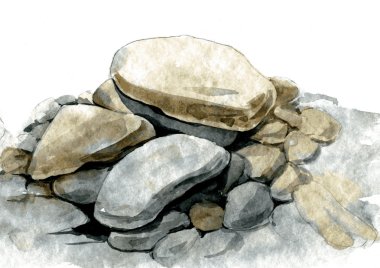watercolor sea stones clipart