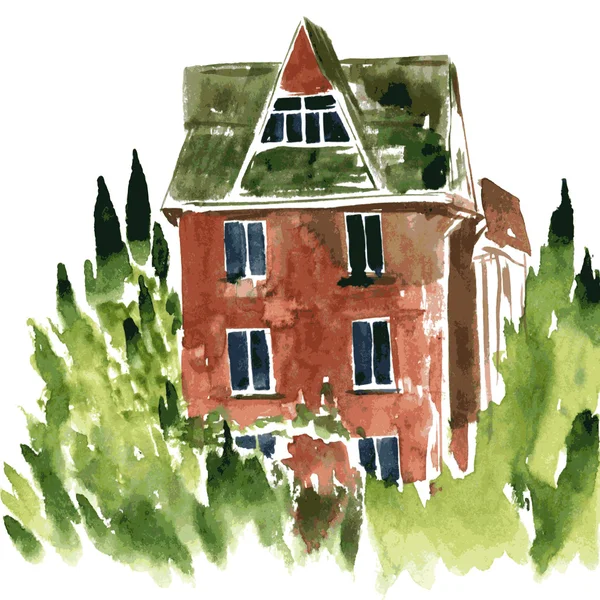 Maison en brique aquarelle — Image vectorielle