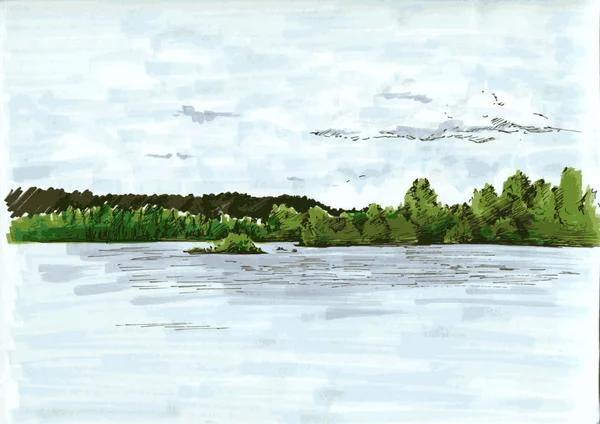 Paysage avec lac et forêt — Image vectorielle