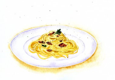 Spagetti carbonara resim suluboya tarafından
