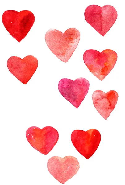 Set of hearts painted by watercolor — Stock Photo, Image