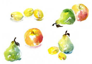 Sulu Boya çizim meyve kümesi