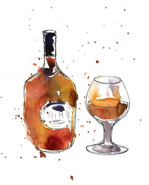 Cognacflasche und Glas — Stockfoto