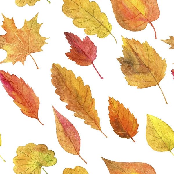 Nahtloses Muster mit Herbstblättern in Aquarell — Stockfoto