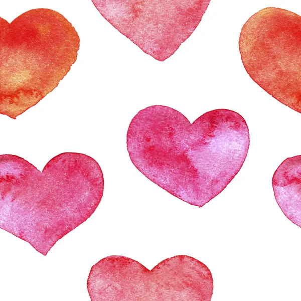 Seamless pattern with hearts painted by watercolor — Stock Photo, Image