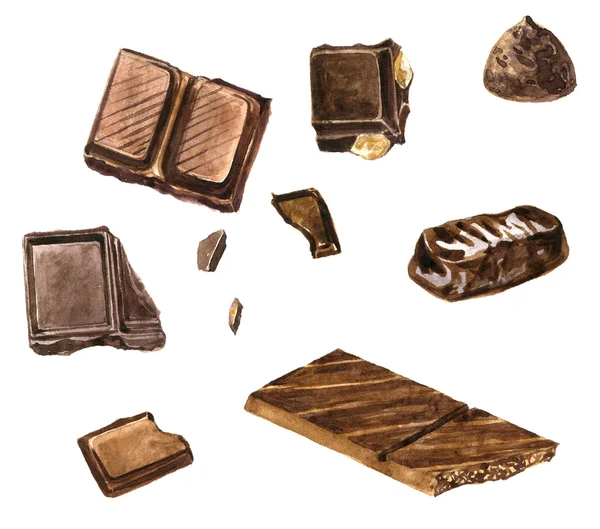 Set chocolade tekening door aquarel — Stockfoto