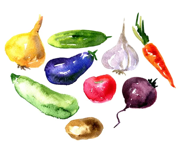Sada akvarel výkresu zeleniny — Stock fotografie