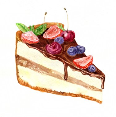watercolor piece of chocolate cake