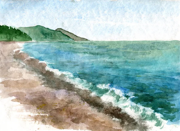 Акварельный берег моря — стоковое фото