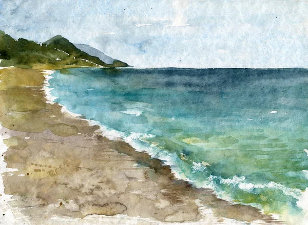 Akvarel pobřeží moře — Stock fotografie