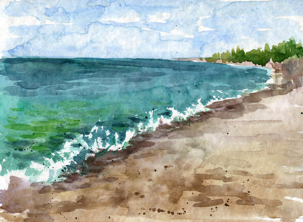 watercolor coast of sea