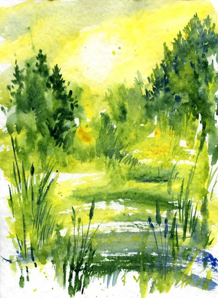 Paysage aquarelle abstrait — Photo