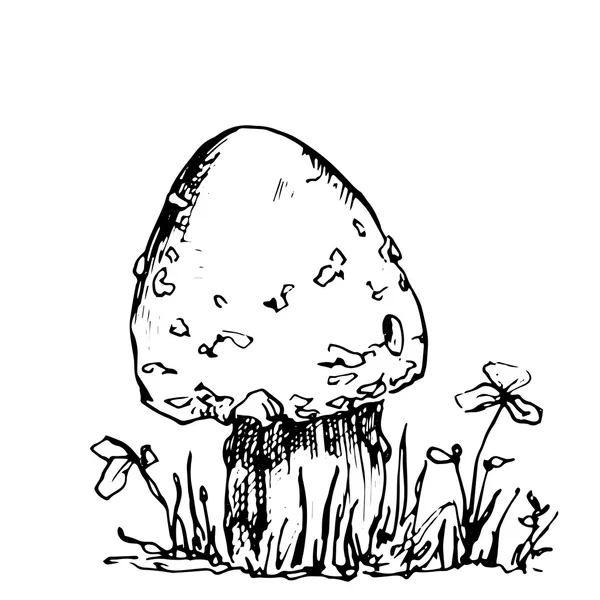 Dessin à l'encre champignon et herbe — Image vectorielle