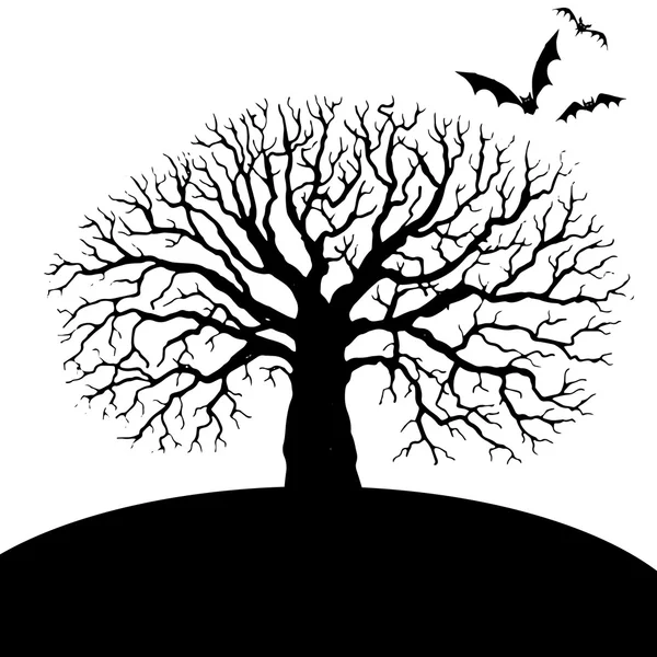 Albero e pipistrelli silhouette — Vettoriale Stock