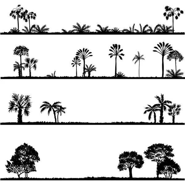 Sada palm tree siluety — Stockový vektor