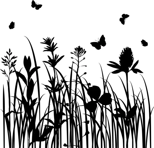 Vector silhouetten van wilde kruiden en bloemen — Stockvector