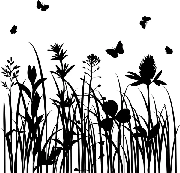 Silhouettes vectorielles d'herbes et de fleurs sauvages — Image vectorielle