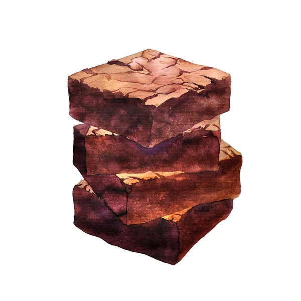 초콜릿 브라 우 니의 수채화 조각 — 스톡 사진