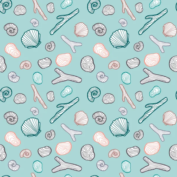 Naadloze patroon met zeeschelpen en stenen — Stockvector