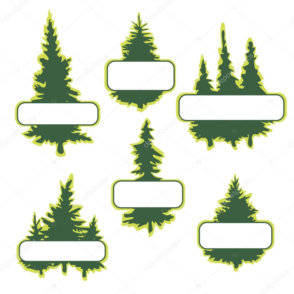 Logo templates with fir trees, hand drawn vector illustration, hand drawn icons, monochrome emblems