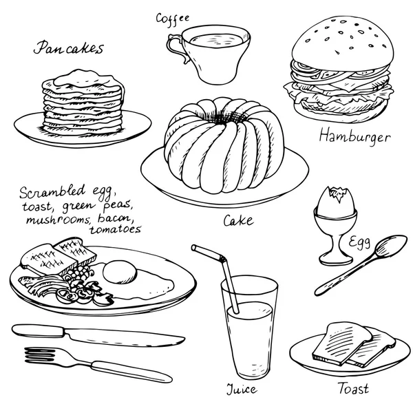 Set colazione disegnato a mano — Vettoriale Stock