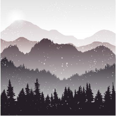 landscape with fir trees and snow clipart